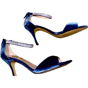 Blue Velvet Crystal Strap Heels